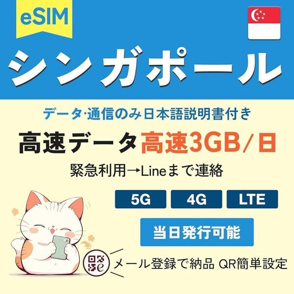注文番号不明 シンガポール eSIM 10日間 3GB/日 高速データ通信