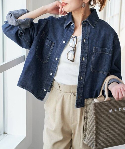 【新品】スピックアンドスパン ショートデニムシャツ
