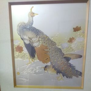 鳳凰 彫金 工芸 額縁 銘 光音? 縁起物 額装 美術品 インテリア アート