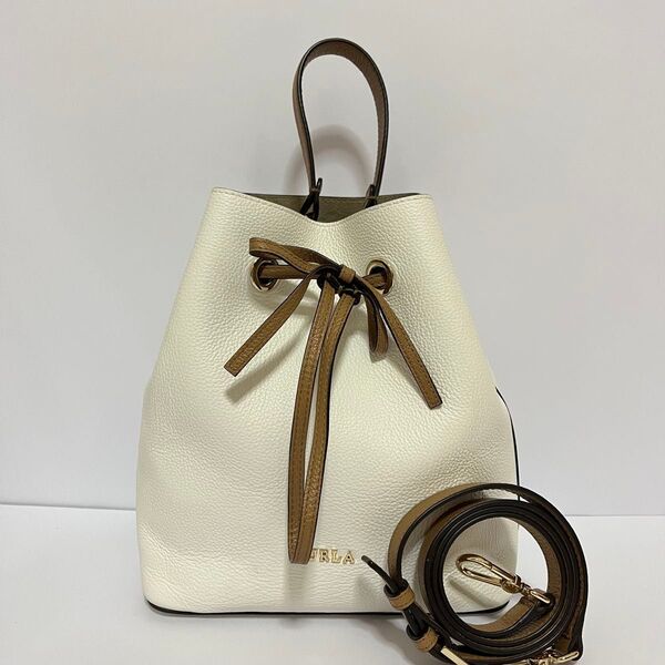 希少 未使用級 極美品 FURLA フルラ コスタンザ 2way ショルダーバッグ ハンドバッグ 巾着 レザー バイカラー