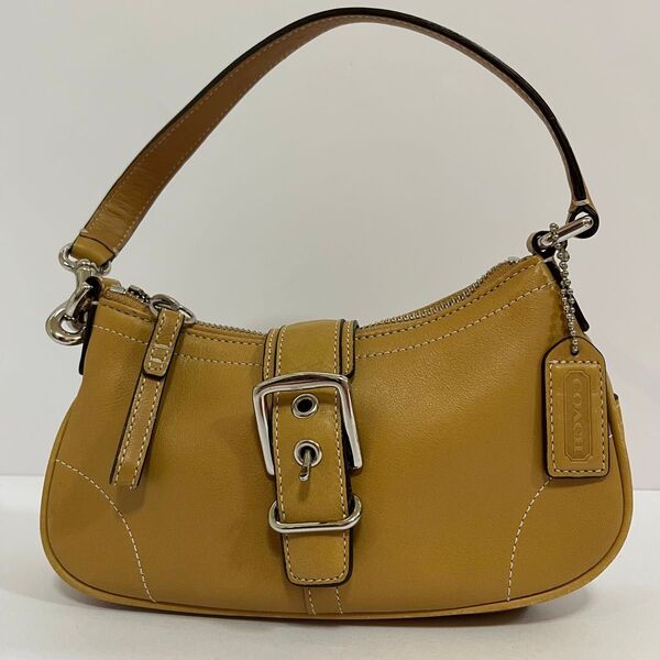 美品 COACH コーチ ソーホー ワンショルダー アクセサリーポーチ ハンドバッグ フラップ レザー ブラウン系 7542