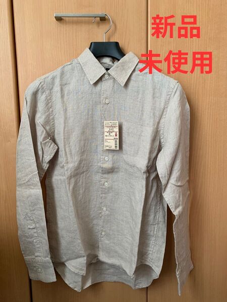 【希少】新品未使用 無印良品 フレンチリネン洗いざらし 長袖シャツ カラー生成 Mサイズ 胸囲88-96 身長166-174