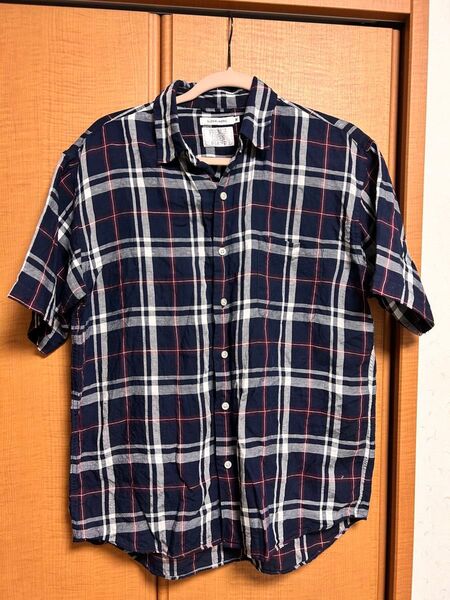 GLOBAL WORK 半袖チェックシャツ ネイビー系 Lサイズ