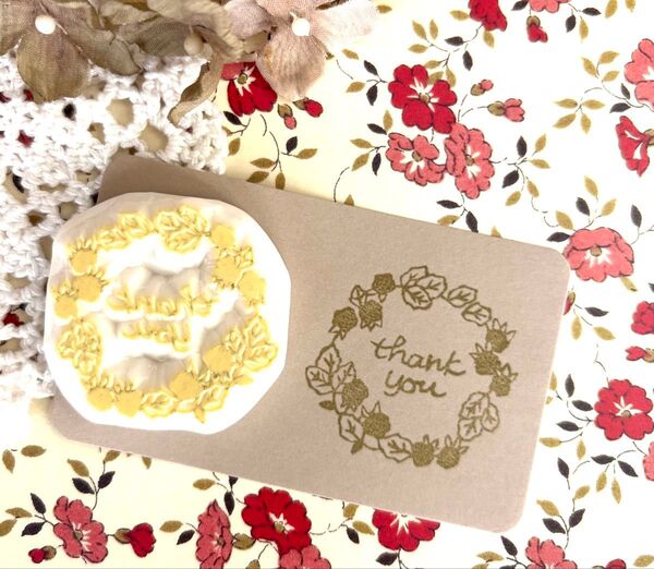 消しゴムはんこ ブラックベリーのリース thank you ハンドメイド スタンプ