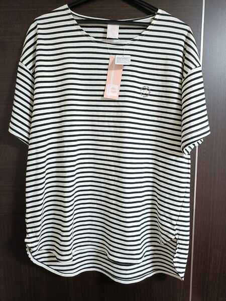 タグ付き未使用品 黒 ボーダー Tシャツ カットソー チュニック 綿100tシャツ