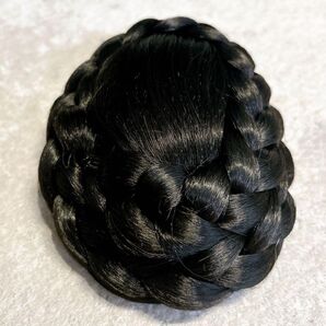 女の子編組ヘアバンドヘアエクステンションおだんごヘア ブラック