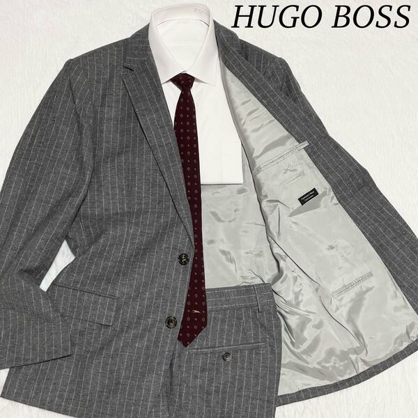 美品★ ヒューゴボス HUGO BOSS セットアップ スーツ ジャケット 高級カシミヤシルク グレー 48 L相当 メンズ