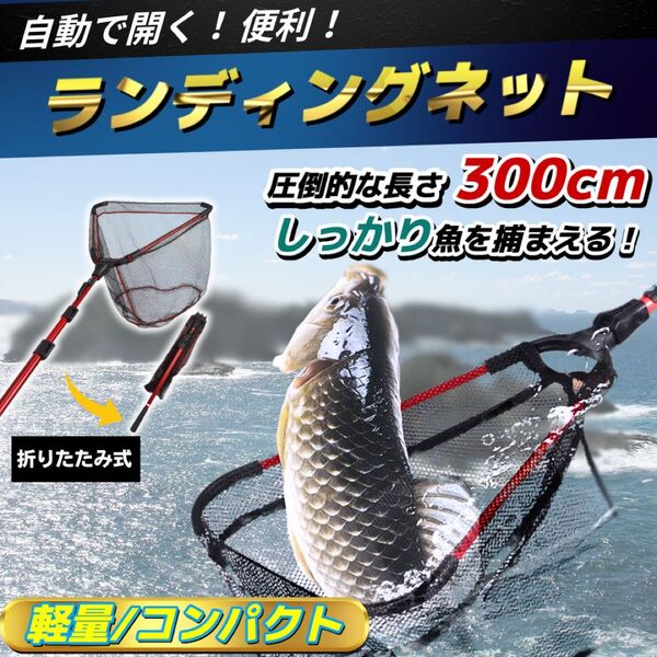 タモ網 タモ たも 3m ランディングネット 玉網 釣り 折りたたみ 折り畳み 魚 網 ブリ マグロ 川 海 湖 磯 サバ イカ