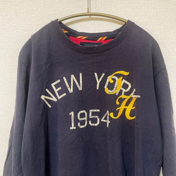TOMMY HILFIGER ネイビー 七分袖 Tシャツ 古着 ヴィンテージ XL カットソー