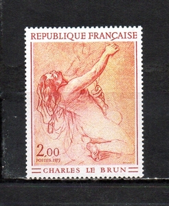 205024 フランス 1973 絵画 ルブラン ひざまずく女 未使用ＮＨ