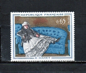 Art hand Auction 205046 France 1962 Painting Manet Madame Manet on a Blue Sofa Unused NH, antique, collection, stamp, Postcard, Europe