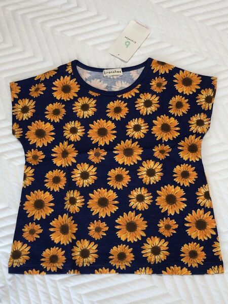 未使用品☆ブランシェス☆ひまわり柄 Tシャツ 110cm ネイビー キッズ 総柄 半袖 トップス 綿100