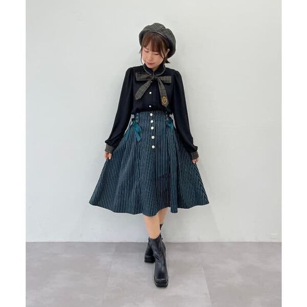 axes femme サイドレースアップスカート(グリーン-M)