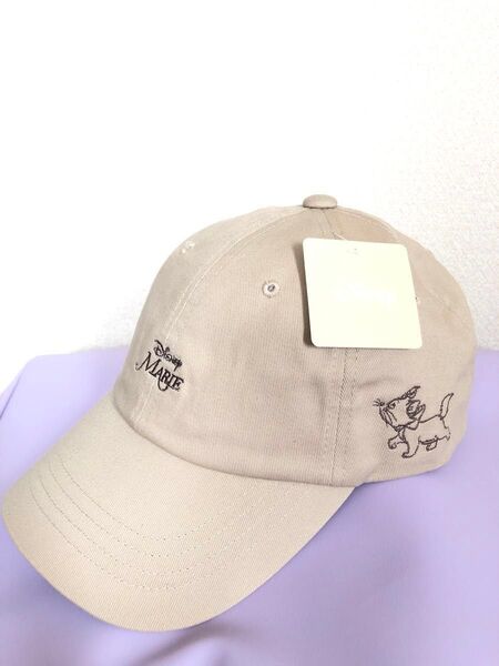 おしゃれキャット マリー 刺繍入り キャップ 帽子 ベージュ 大人用 シンプルデザイン 新品 ディズニー