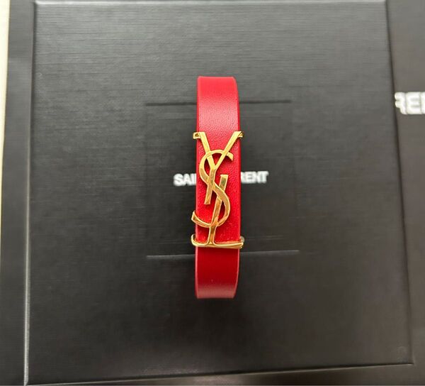 新品未使用 サンローラン SAINT LAURENT レザーブレスレット レッド