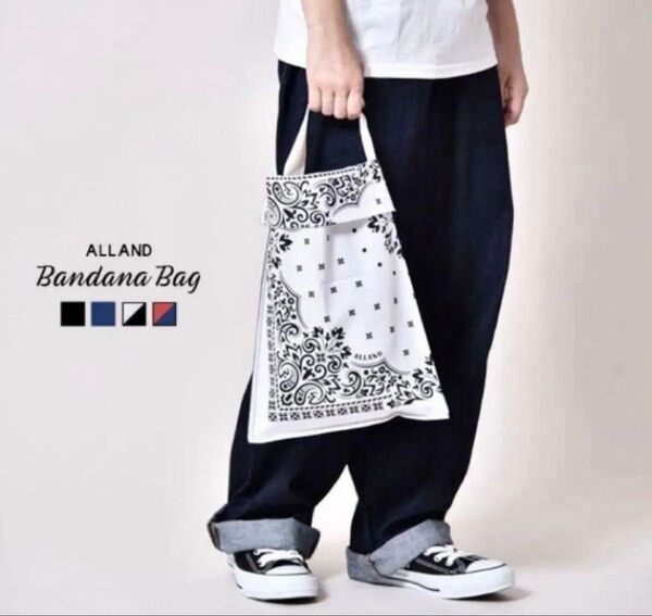 未使用 ALLAND オルランド バンダナバッグ エコバッグ トートバッグ ブラック ポーチ 小物入れ セカンドバッグ