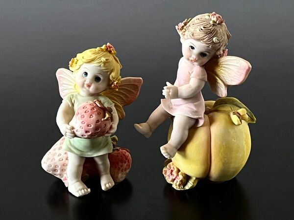 Angel エンジェル 天使の置物 2個セット フルーツ ストロベリー ピーチ インテリア 少女 人形 フィギュア エンゼル
