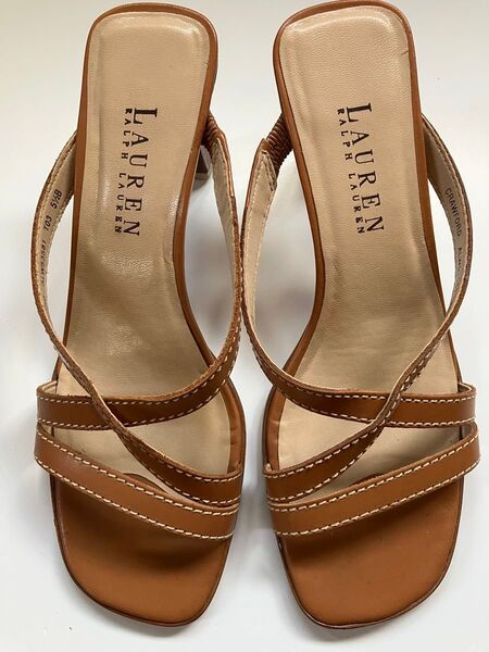 LAUREN RALPH LAUREN サンダル ブラウンレザー クロス 22.5cm 美品