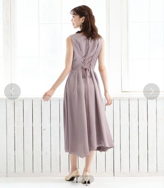 AIMER エメ サテンタックアシンメトリースカートパーティードレス フレア レースアップ モカ Mサイズ 結婚式 二次会 発表会