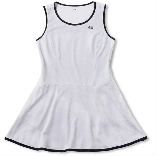 【美品】エレッセ Ellesse テニスウェア クラブジャカードドレス ワンピース ノースリーブ ホワイト 白 ブラック 黒 M