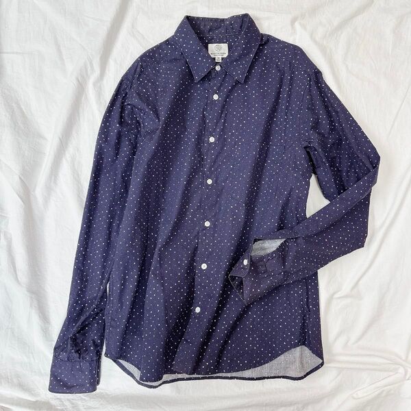 UNITEDARROWS ユナイテッドアローズ ビューティーアンドユース シャツ ドット 水玉 長袖 紺 ネイビー 白 Mサイズ