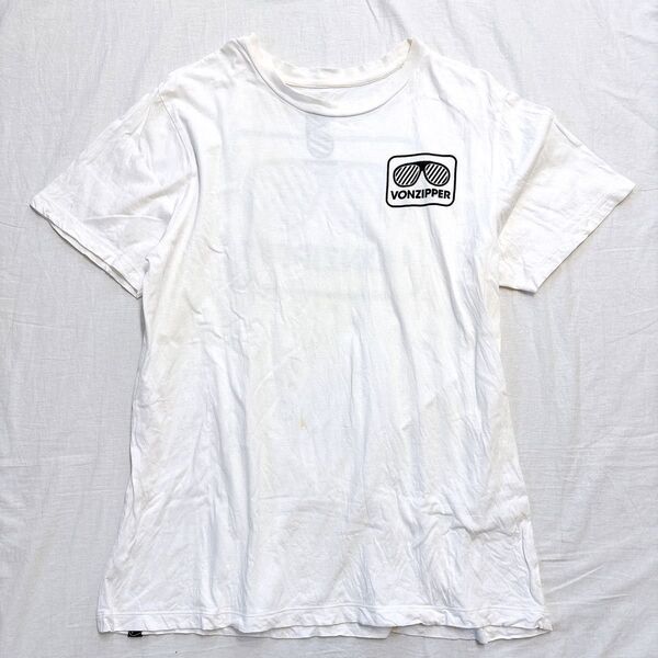 VONZIPPER ボンジッパー Tシャツ 半袖 白 ホワイト 黒 サングラス プリント 綿100% コットン Lサイズ