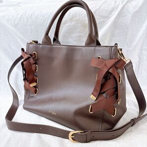 【新品】青木美沙子 しまむら コラボ mpetit レースアップ リボン 2wayバッグ ハンド ショルダー ブラウン 濃茶