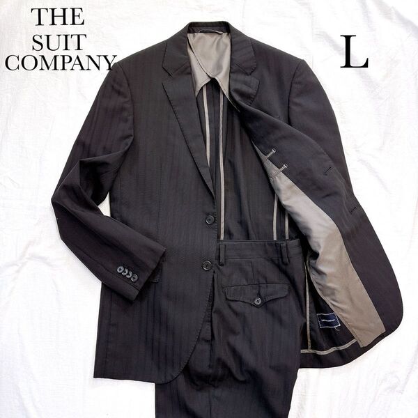THE SUIT COMPANY スーツカンパニー スーツ セットアップ 2点 ブラック 黒 ストライプ シルク混 Lサイズ