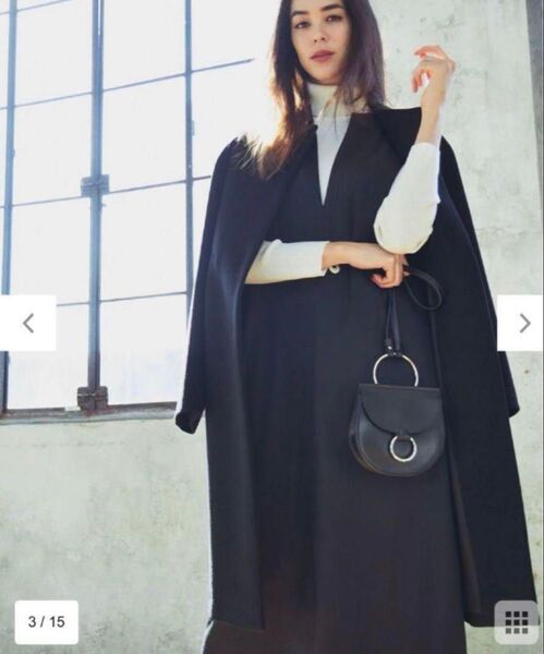 23区【中村アンさん着用】ダブルキュプラサテンワンピース ロング ノースリーブ レイヤード ブラック 黒 M 38 オンワード樫山