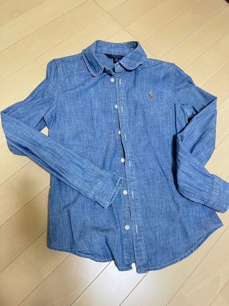 POLO RALPH LAUREN ポロラルフローレン 丸襟 デニム シャンブレーシャツ マルチポニー14 SS~S相当 未使用