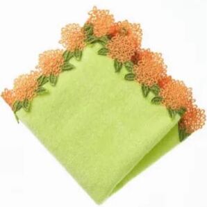 新品タグ付 近沢レース店 金木犀 イエローグリーンシーズン タオルハンカチ レースタオルハンカチ キンモクセイ
