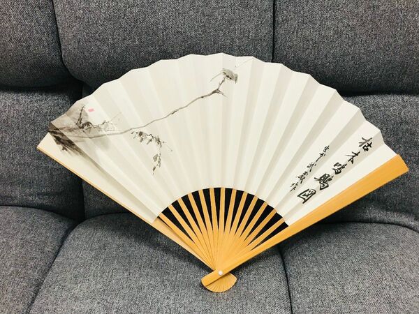枯木鳴鵙図◆宮本武蔵◆扇子