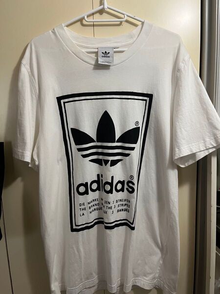 90年代米国製adidas アディダス半袖Tシャツ 海外古着⇒size XL⇒両面adidasでかロゴ!