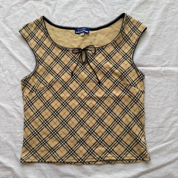 BURBERRY BLUELABELノースリーブ ノバチェック ベージュ M タンクトップ
