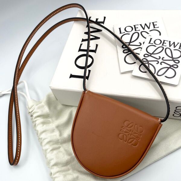 鑑定済・美品★LOEWE ロエベ ヒール ポーチ レザー コインケース ショルダーポーチ ブラウン系
