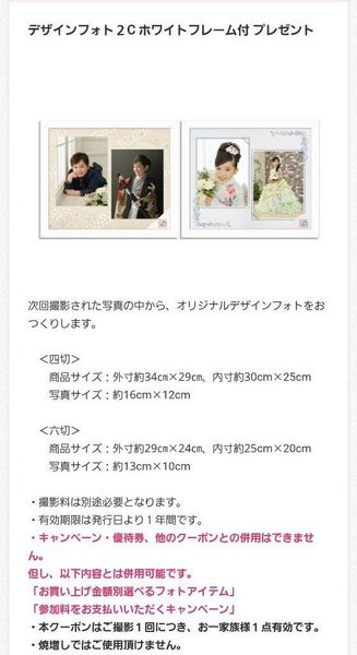 スタジオアリス デザインフォト2Cホワイトフレーム クーポン券 匿名
