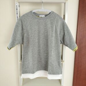 グローバルワーク グレー半袖シャツ レイヤード風Tシャツ150cm