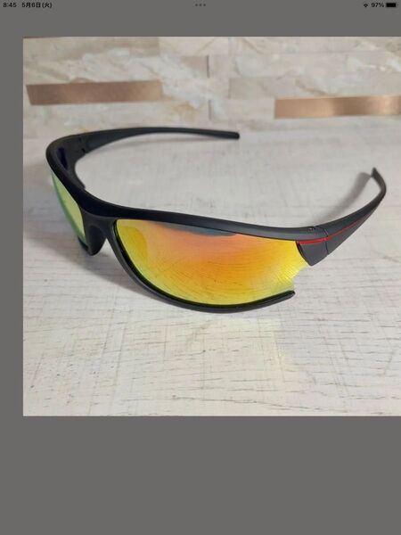 新品軽量ミラーサングラス◆UV400 オレンジ黒 スポーツ アウトドア マラソン 釣り