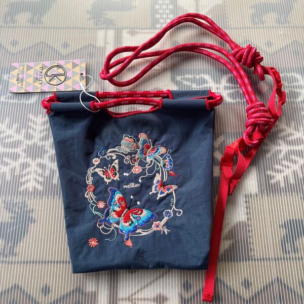 D.KELLY 刺繍ショルダーバッグ 蝶 Sサイズ ブルー