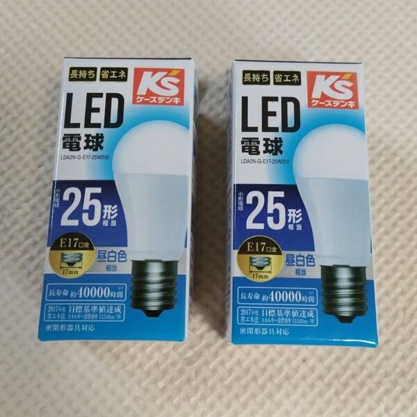 【2個セット】アイリスオーヤマ 長持ち省エネ E17 LED電球 LDA2N-G-E17-25W310 昼白色