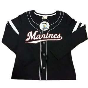 千葉ロッテマリーンズ ユニフォーム Tシャツ 長袖 ブラック Mサイズ ロゴ カモメ 刺繍 ワッペン 未使用 タグ付き