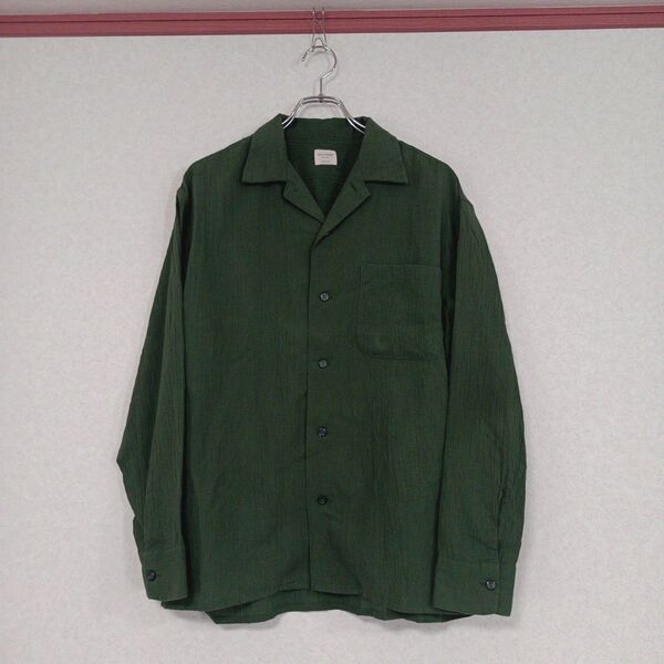 BACKNUMBER オープンカラーシャツ 長袖 グリーン 緑 シワ加工 Mサイズ ポリエステル コットン ガーゼシャツ