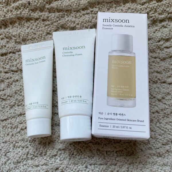 mixsoon ピュアマイルドツボクサエッセンス20ml/ツボクサクレンジングフォーム20ml/ツボクサ日焼け止め 5ml/セット