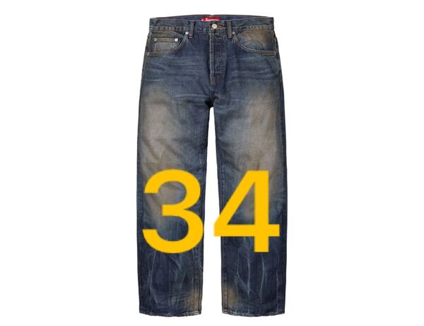 Supreme Distressed Loose Fit Selvedge Jean Washed Indigo 34