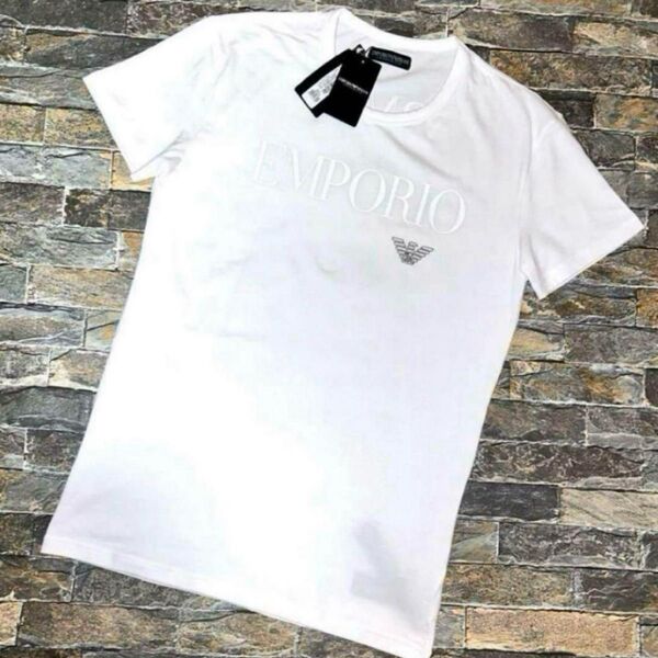 【新品】 EMPORIO ARMANI アルマーニ /ブランドロゴ クルーネック ストレッチTシャツ カットソー Mサイズ