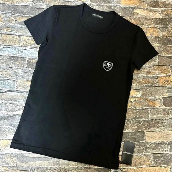 【新品】 EMPORIO ARMANI アルマーニ/エンブレムワッペン ストレッチTシャツ カットソー Mサイズ