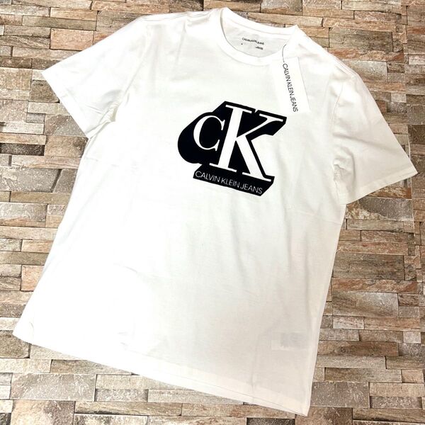 【新品】Calvin Klein jeans カルバンクライン ジーンズ/モノグラムロゴデザインTシャツ カットソー 半袖 M