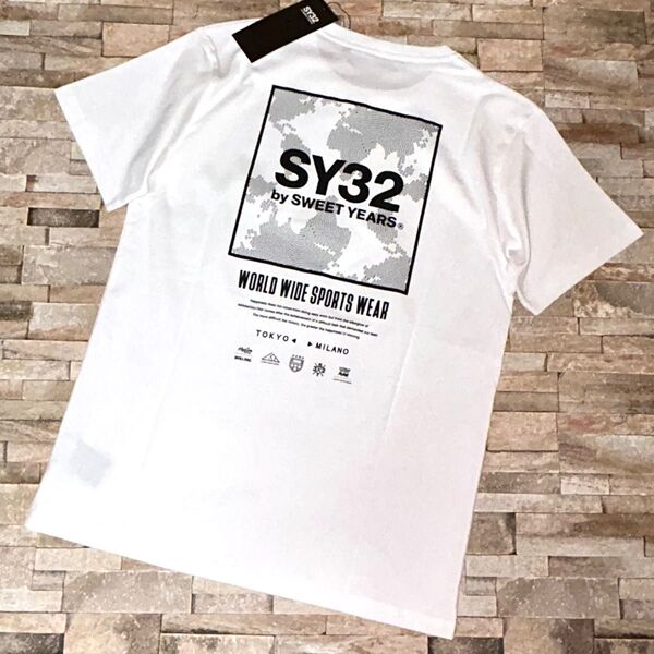 【新品】SY32 bysweetyears/クルーネック スクエアロゴ Tシャツ カットソー半袖 Mサイズ
