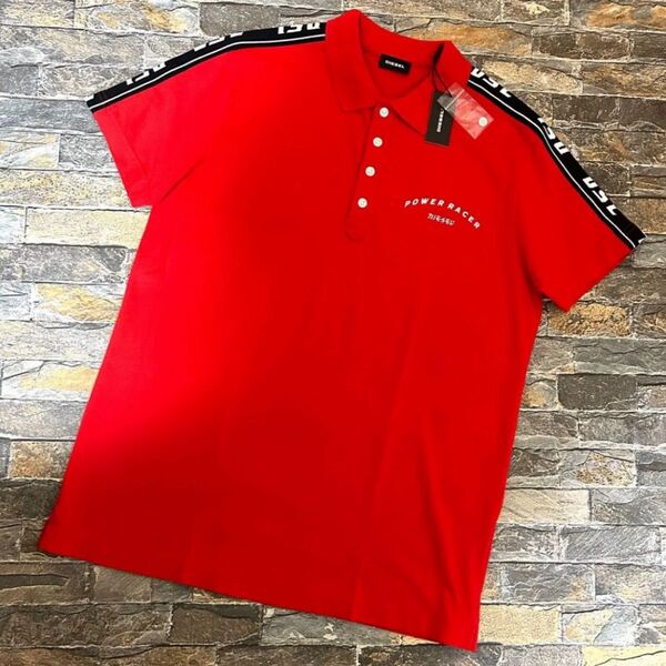 【新品】DIESEL ディーゼル/DSLサイドラインロゴ ポロシャツ 半袖 Sサイズ