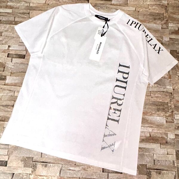 【新品】1PIU1UGUALE3 RELAX/ブランドロゴ ラインストーンズTシャツ カットソー Lサイズ